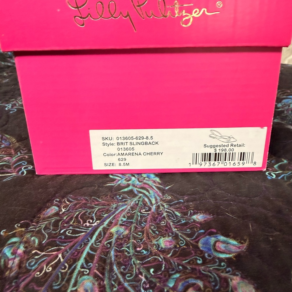 Lilly Pulitzer Fuchsia Satin Pointed Slingback Flats with Crystal Bow - Picture 4 of 5
